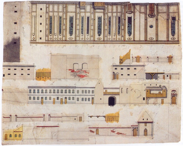 Unfinished Strahov monastery in Langweil’s model of Prague, c.1836.